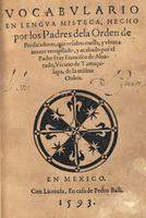  "Vocabulario en lengua mixteca", portada 